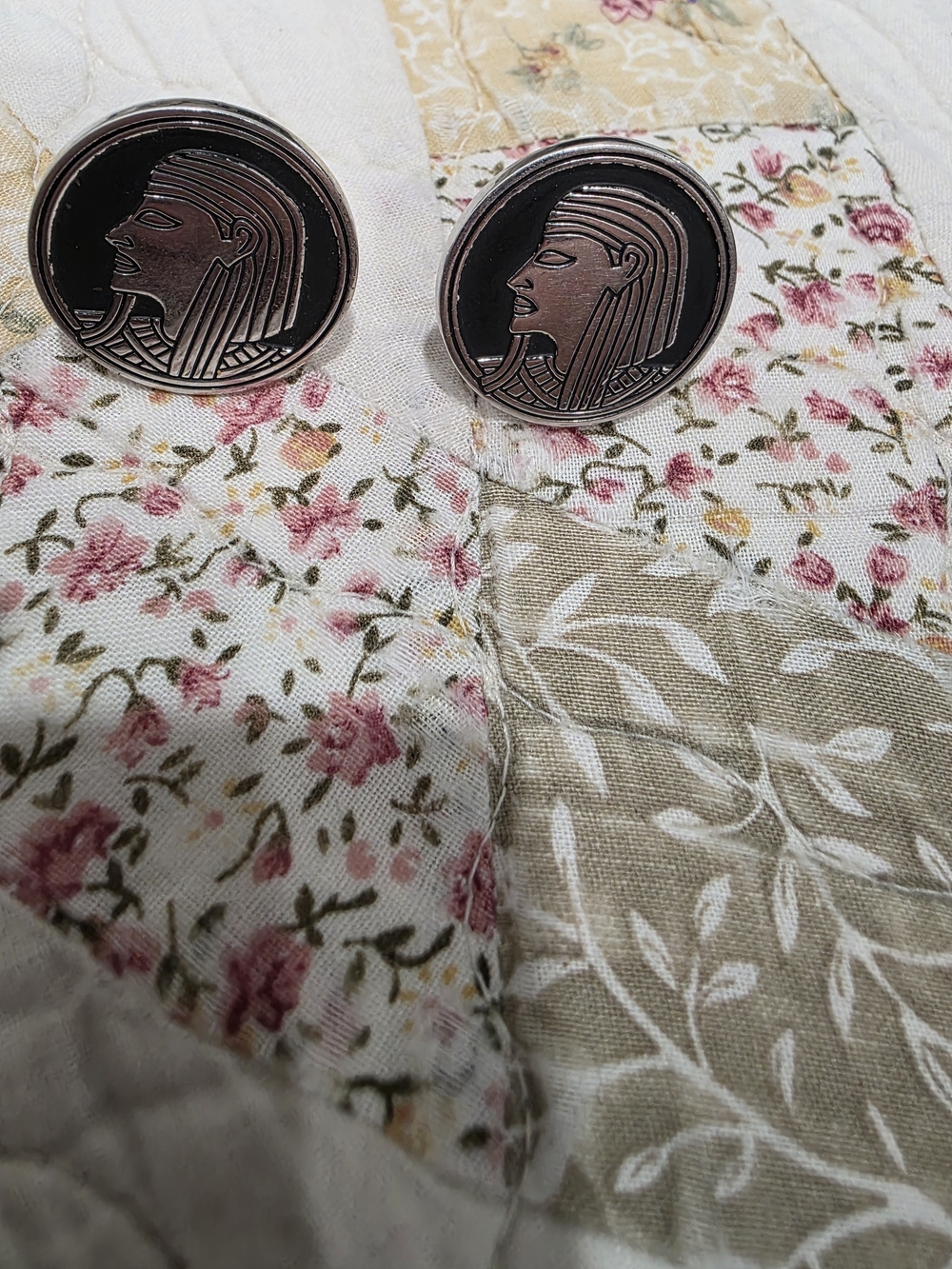 Egyptian Profile Copper Tone Round Cufflinks - Black & Copper